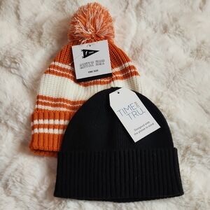 Two Knit Beanies Black and Orange Striped NWT (Great Bundle 🛍 & Gift Idea 🎁)
